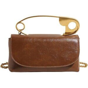 Unique Safety Pin Handle Purse – Black Faux Leather Clutch & Crossbody